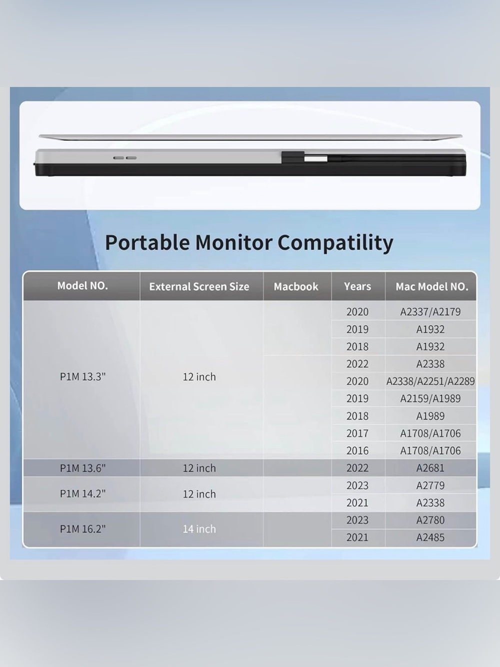 Portable Monitor for 14.2" MacBook, Laptop Screen Extender Dual Display 12'' FHD - Picture 14 of 15